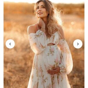 Maternity white floral cut out and backless dress